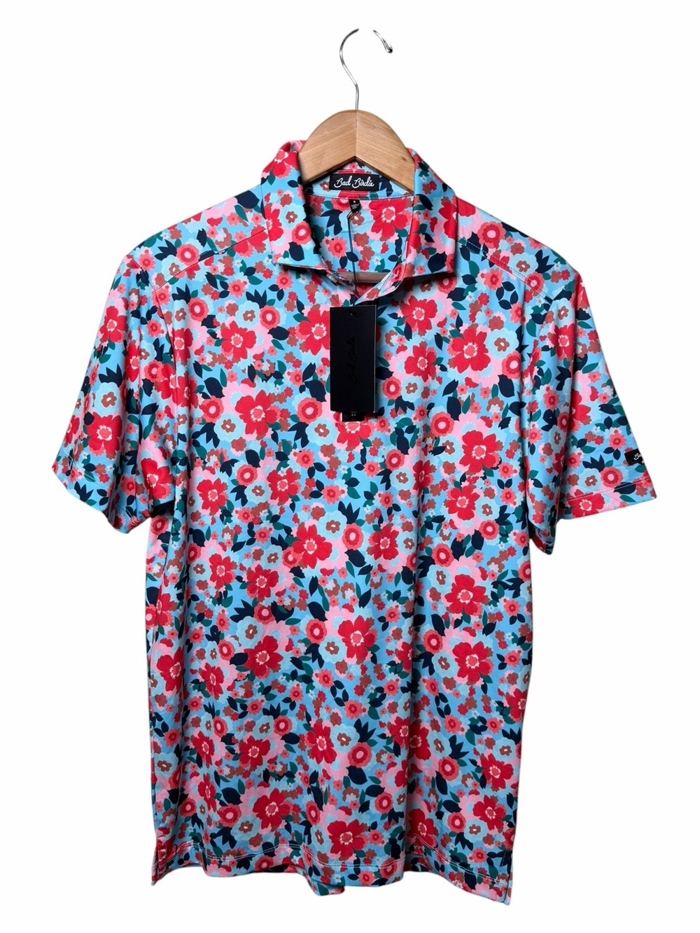 Bad Birdie Floral Golf Polo Top Blue Pink Retro Preppy Small NWT
